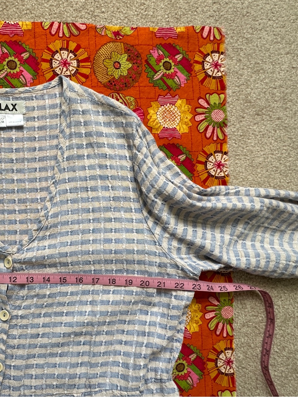 Flax Light Blue and Cream Striped Linen Tunic - Picture 8 of 10